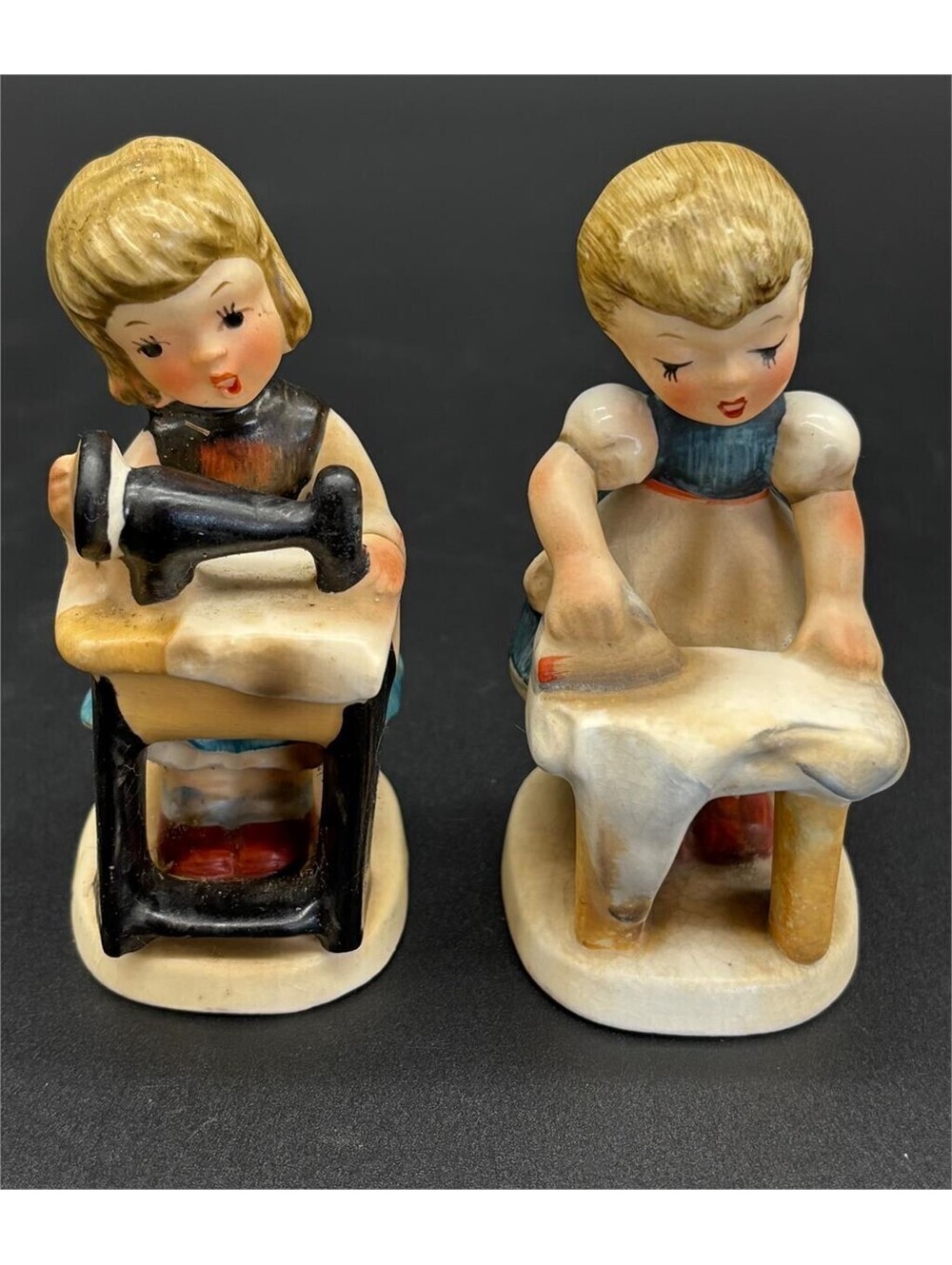 Vintage Napco Girl Sewing & Ironing Figurines – Set of 2 Ceramic Collectibles